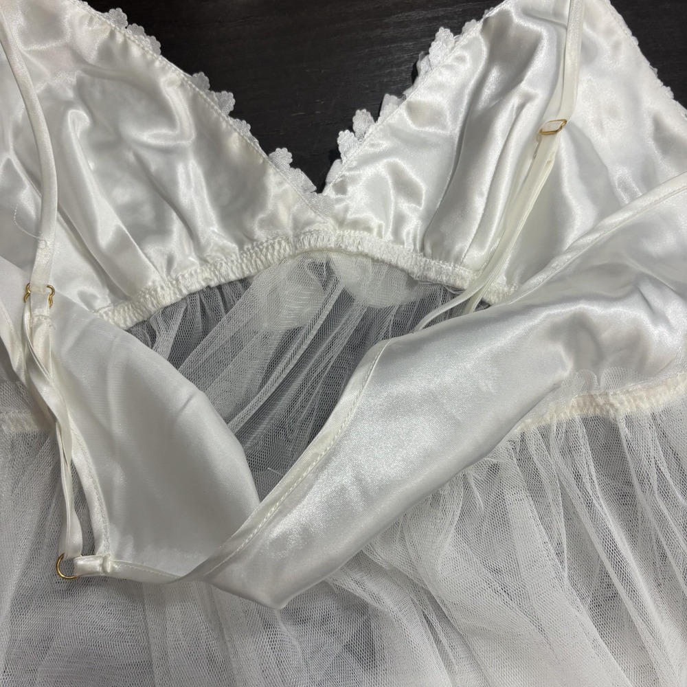 Sheer Mesh Floral Camisole Tank Top Womens Medium White Empire Waist Fairy Rodeo - Picture 11 of 14